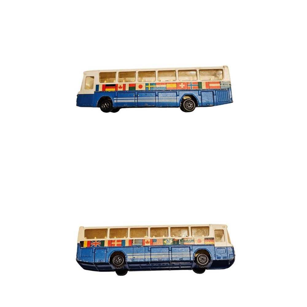 VTG Majorette Mercedes Tour Bus Toy 1/55 Blue‎ White International Flags France